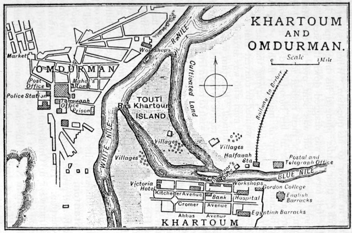 1905 map of Khartoum and Omdurman by Thomas Cook